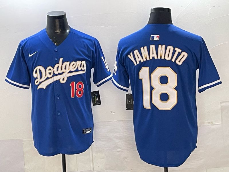 Men Los Angeles Dodgers #18 Yamamoto Blue Gold Game 2026 Nike MLB Jersey 0011